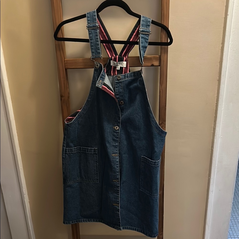 Jack Wills Denim Overall Dress with interior Pink Strap lining